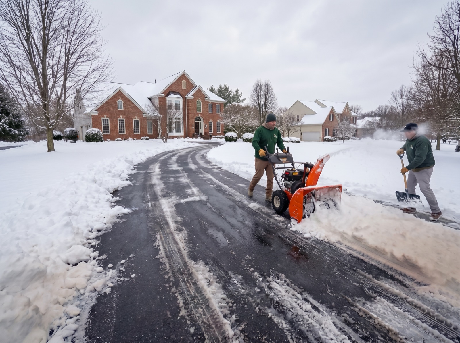 Commercial parking lot snow plowing by Green Life Landscaping in Maryland